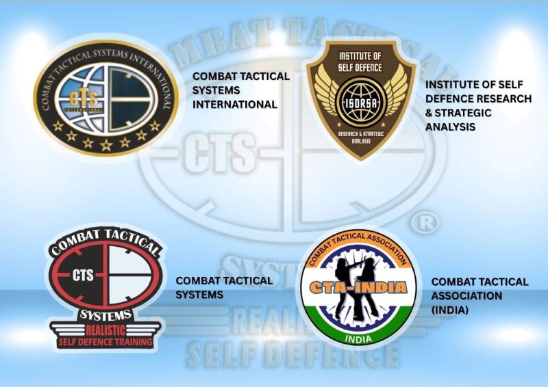 Logos of the Combat Tactical Systems International, Combat Tactical Association - India and the Institute of Self Defence Research & Strategic Analysis.